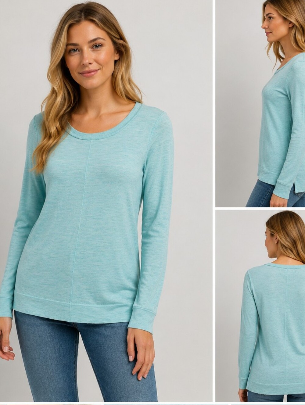 Cynthia Rowley Merino Wool Aqua Turquoise Scoop Crew Neck Lightweight Sweater S